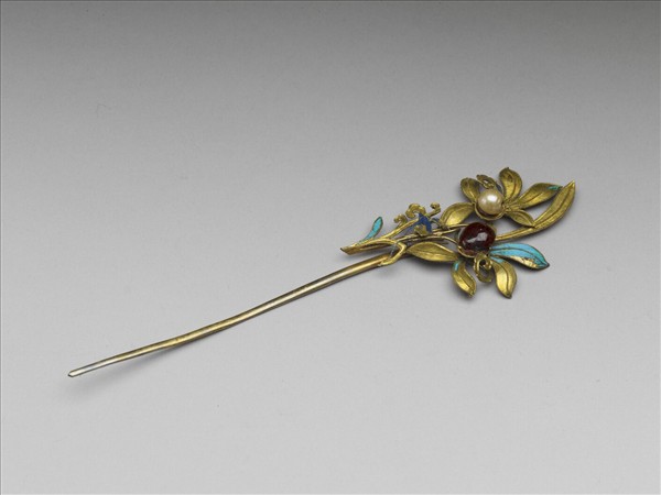 銀鍍金點翠蘭花簪