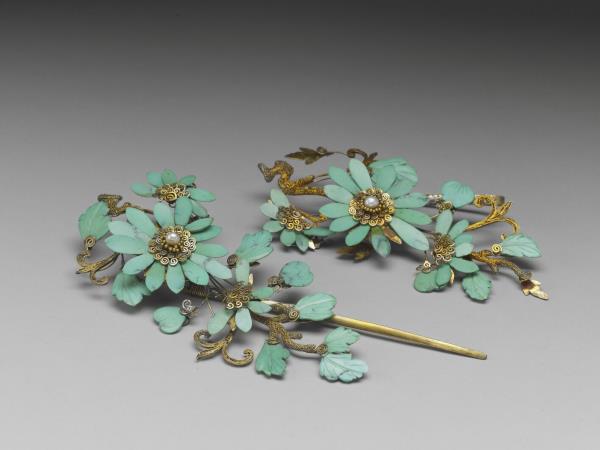 鑲綠松石菊花簪