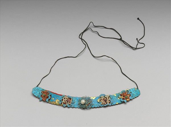 銀鍍金點翠嵌珠寶「吉祥如意」勒條