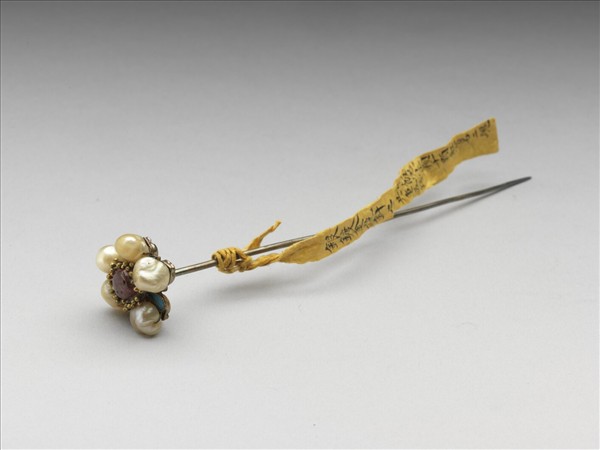 銀鍍金嵌珠花簪