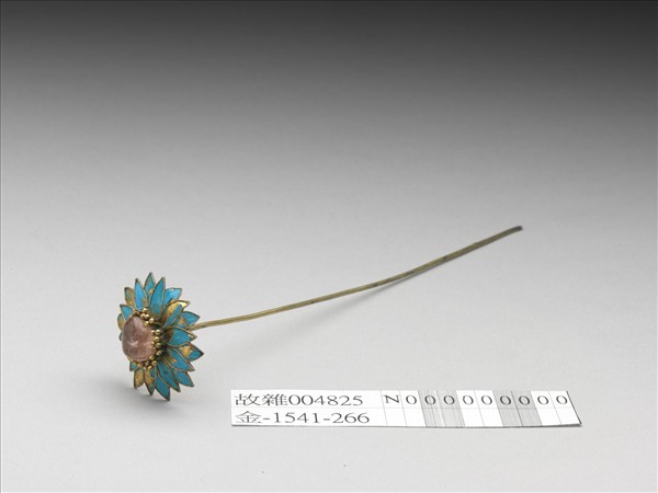 銀鍍金嵌碧璽花簪
