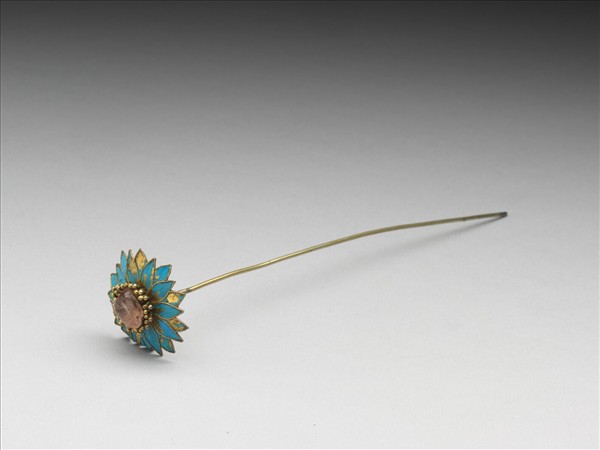 銀鍍金嵌碧璽花簪