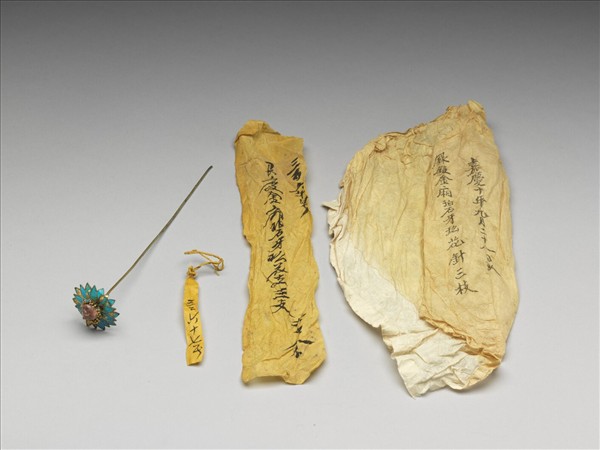 銀鍍金嵌碧璽花簪