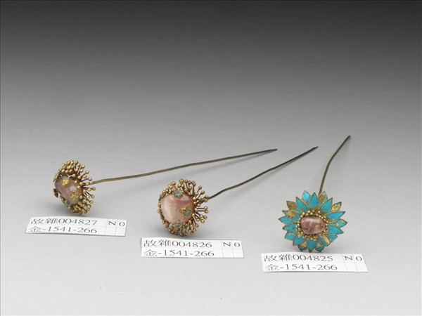 銀鍍金嵌碧璽花簪