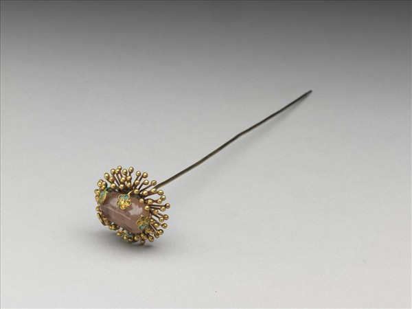 銀鍍金嵌碧璽花簪