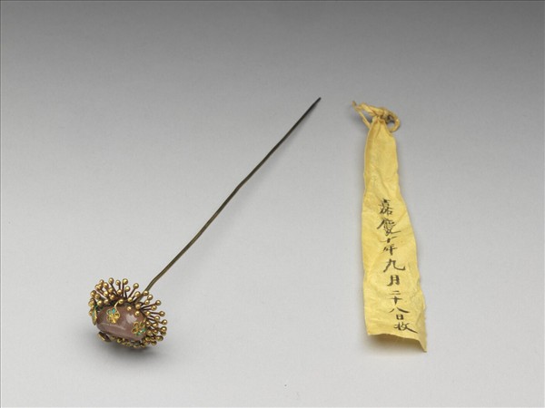 銀鍍金嵌碧璽花簪