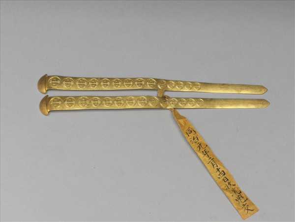 金團壽豆瓣簪（一對）