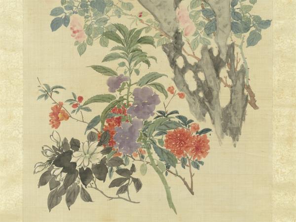 清黃鉞繪時華紀瑞　軸