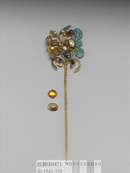 銀鍍金喜荷蓮簪