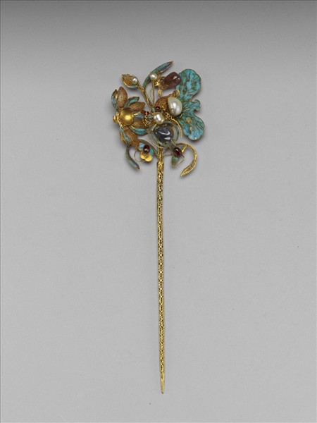 銀鍍金喜荷蓮簪