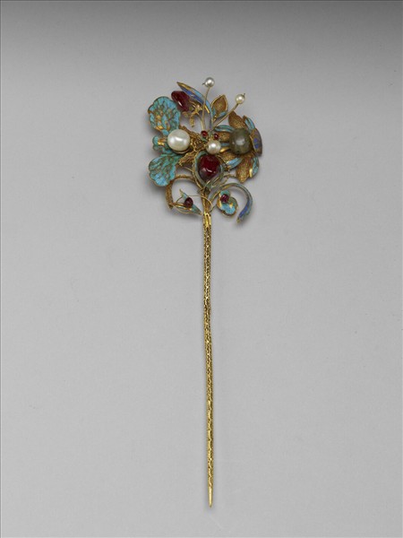 銀鍍金喜荷蓮簪