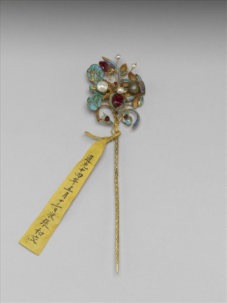 銀鍍金喜荷蓮簪