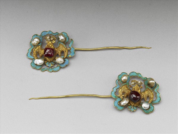 銀鍍金蝙蝠簪（一對）