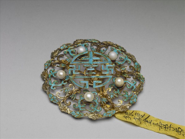 銀鍍金壽字面簪