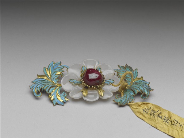 銀鍍金嵌玉茶花簪