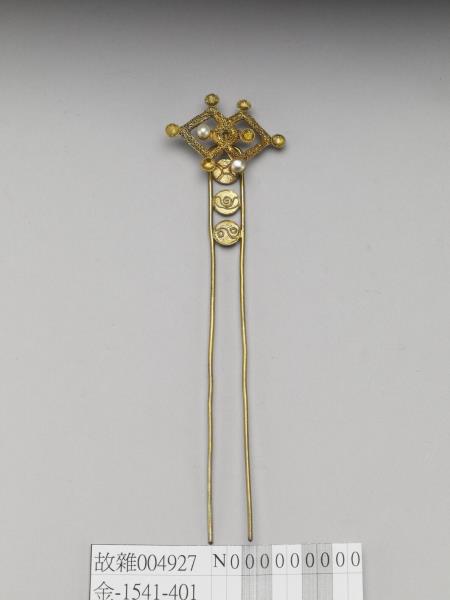 銀鍍金纍絲方勝釵簪