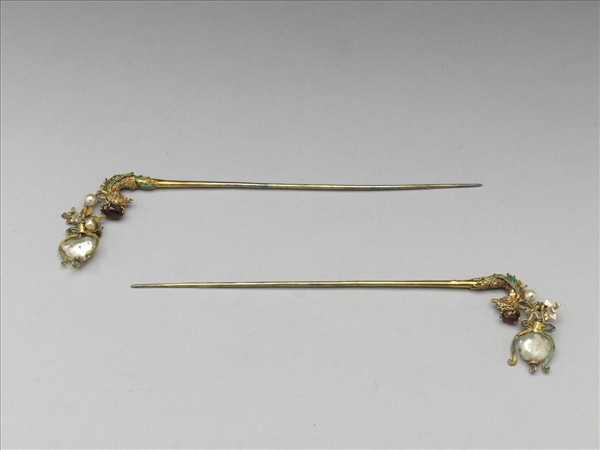 鍍金鳳頭流蘇簪（一對）