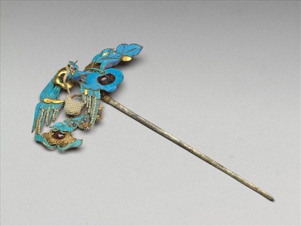 銀鍍金點翠仙鶴簪