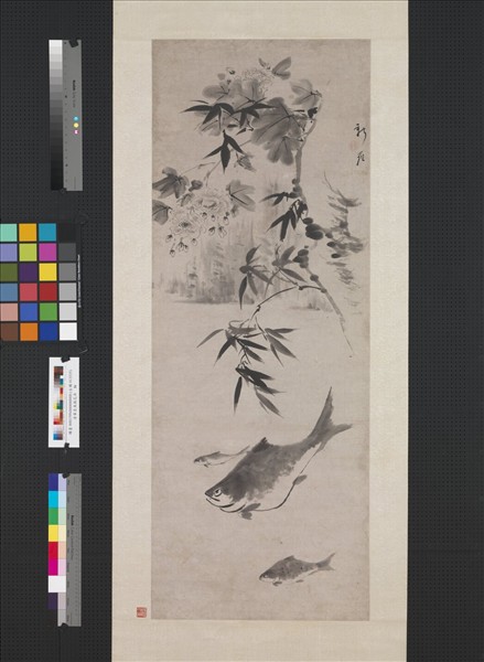 清華嵒魚與花卉　軸