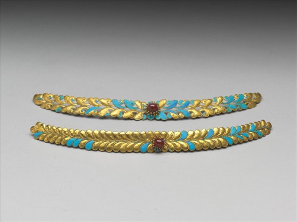 點翠花葉紋面簪