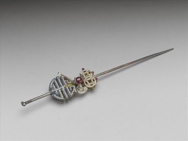 米珠團壽紋耳挖簪