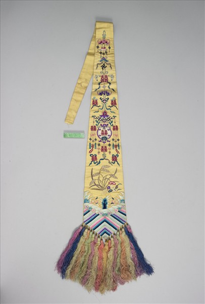 黃綢彩繡萬福雙喜五穀豐登綵帨