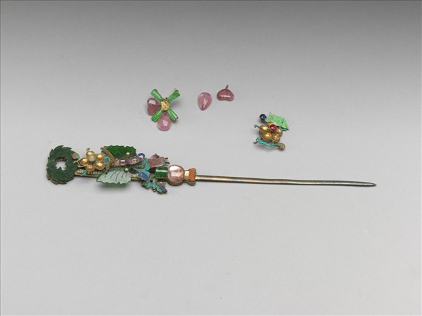 嵌翠玉寶石瓶花簪