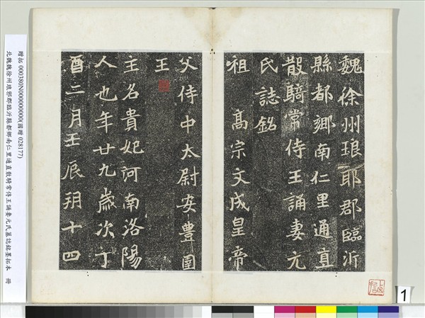 北魏徐州琅邪郡臨沂縣都鄉南仁里通直散騎常侍王誦妻元氏墓誌銘墨拓本　冊