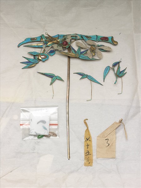 點翠嵌珠竹蝠簪