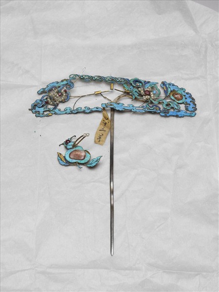 銀鍍金點翠嵌珠寶簪