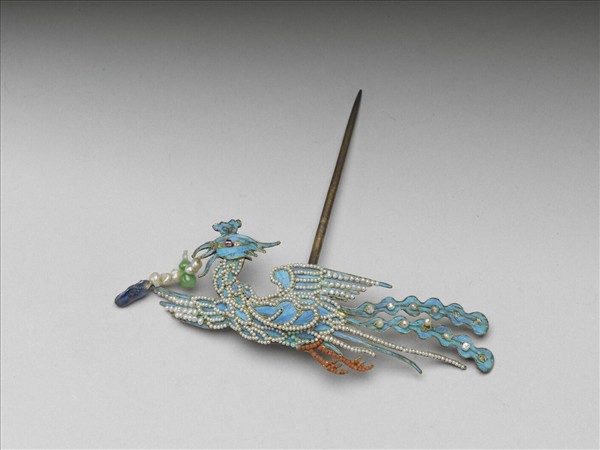 銀鍍金點翠嵌珠寶翔鳳步搖