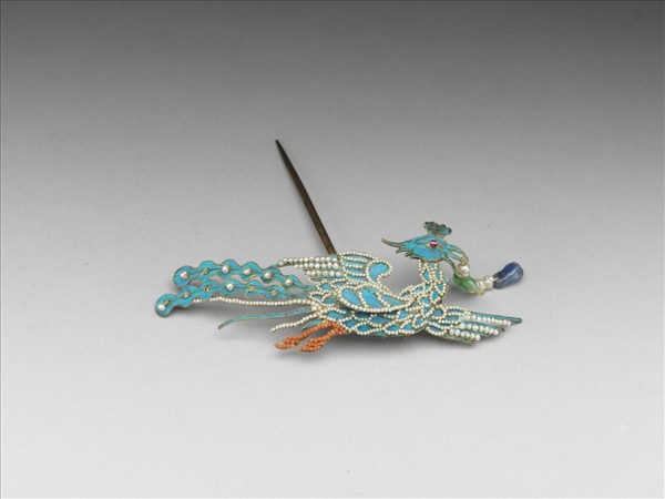 銀鍍金點翠嵌珠寶翔鳳步搖