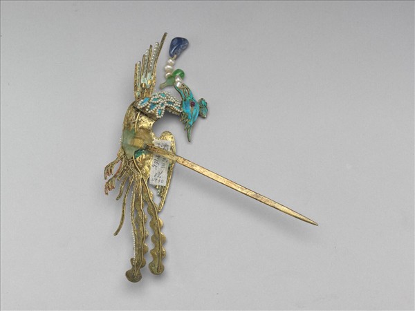 銀鍍金點翠嵌珠寶翔鳳步搖