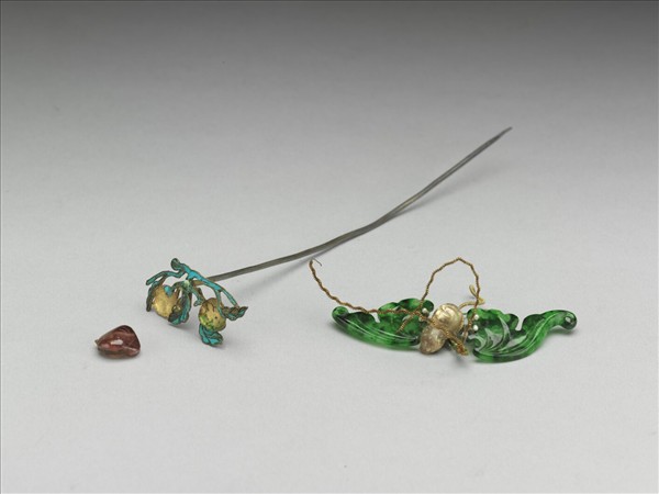 銀鍍金蝙蝠桃實簪