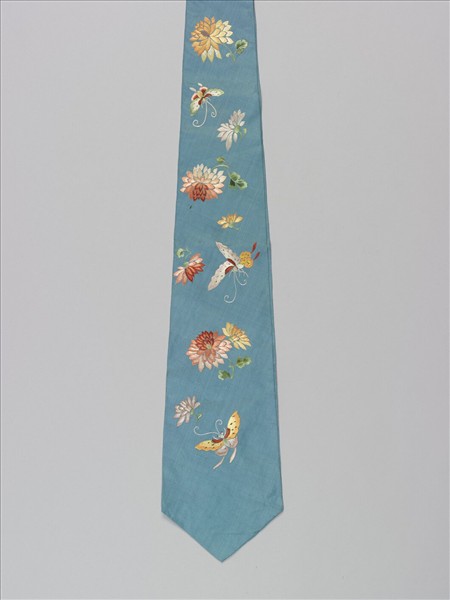 青綢彩繡花蝶綵帨