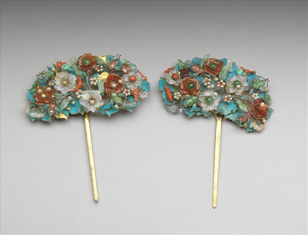 點翠嵌珠寶玻璃花簪