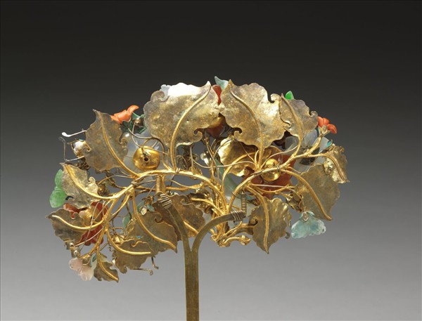 點翠嵌珠寶玻璃花簪