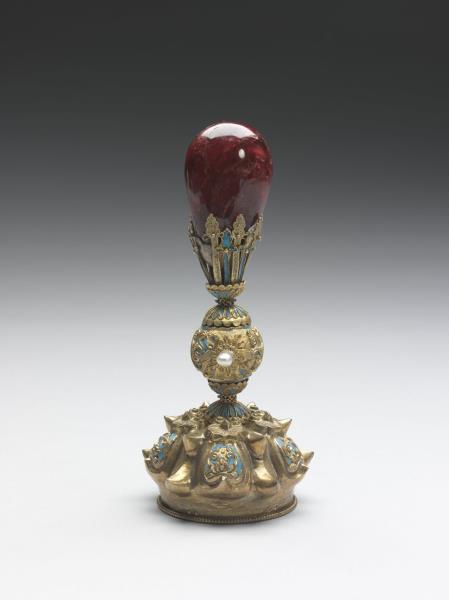 銀鍍金鑲紅色寶石朝冠頂