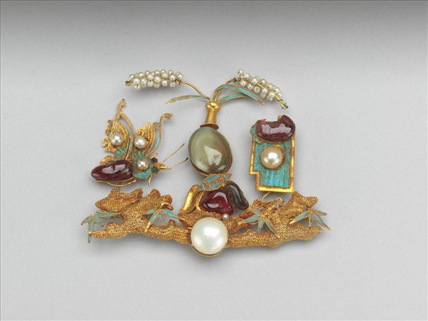 金纍絲點翠嵌寶博古簪