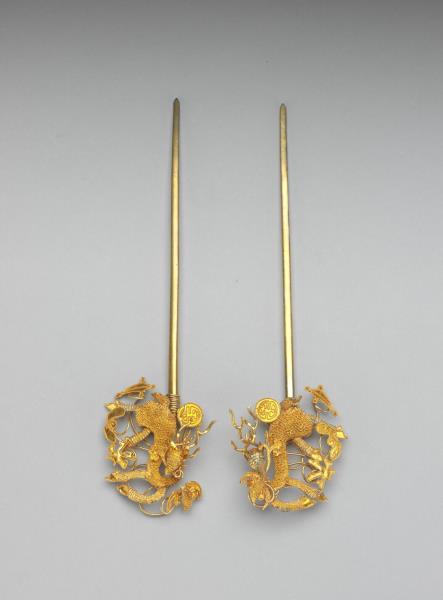 銀鍍金福祿簪（一對）