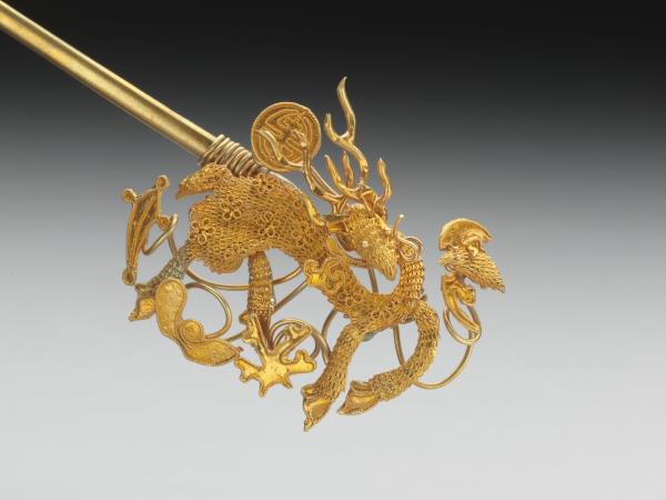 銀鍍金福祿簪（一對）