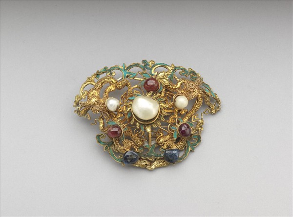 銀鍍金龍戲珠面簪