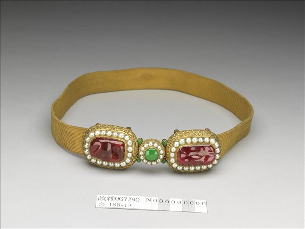 銅鍍金鑲珠寶玉石帶扣涼帶
