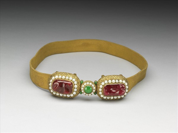 銅鍍金鑲珠寶玉石帶扣涼帶