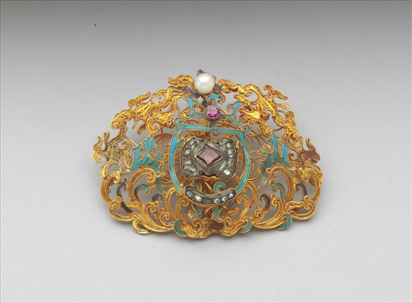 金鑲玻璃福壽面簪