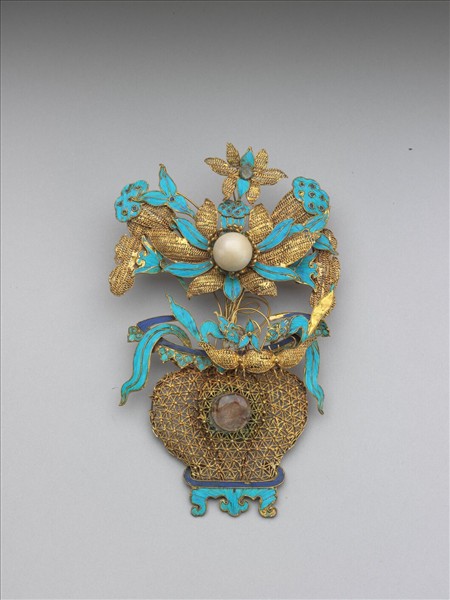 銀鍍金纍絲花籃面簪