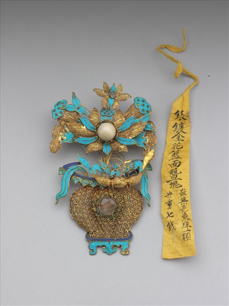 銀鍍金纍絲花籃面簪