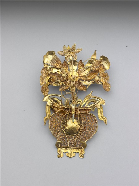 銀鍍金纍絲花籃面簪