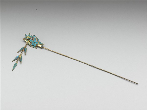 銀鍍金梅竹流蘇簪