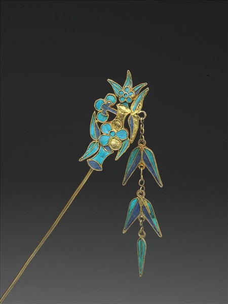 銀鍍金梅竹流蘇簪